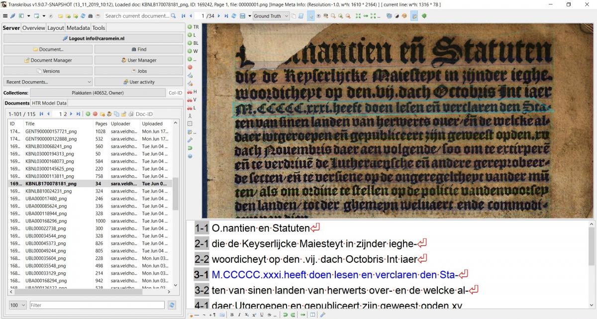 Screenshot of Transkribus 