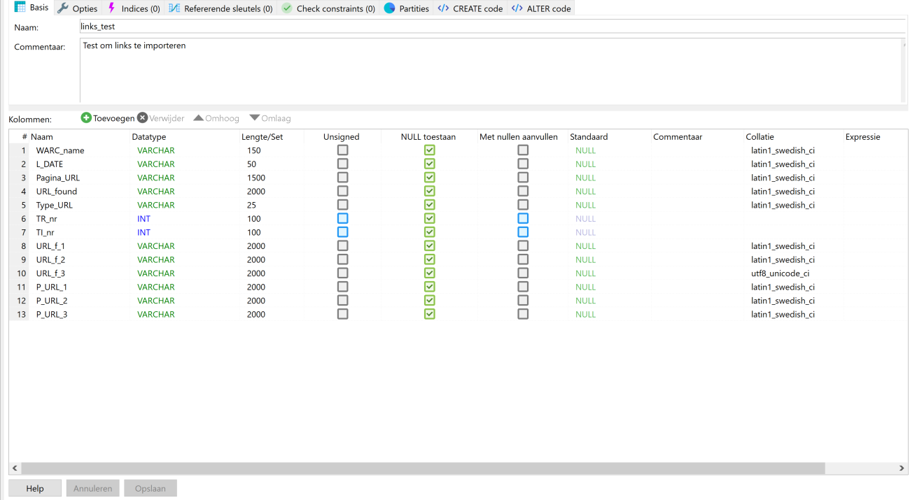 HeidiSQL environment showing table settings