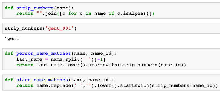 Figure 3: Code snippet for matching the thesaurus annotations with the corresponding names of people and places.